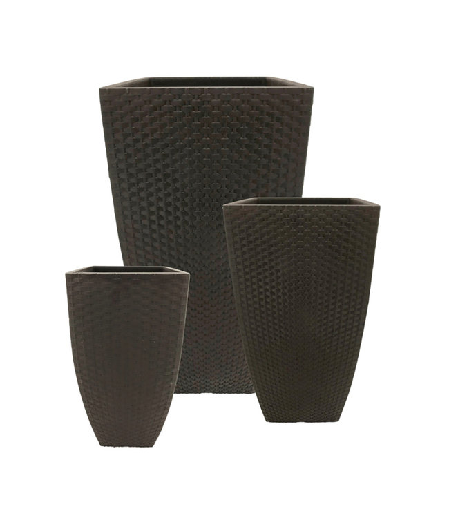 Rattan Square Planter - Coffee