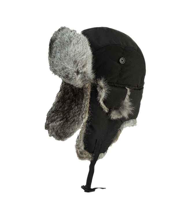 Tough Duck Aviator Hat with Rabbit Fur - Black