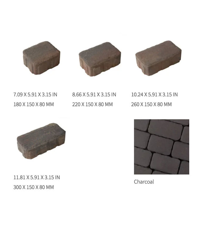 Barkman Cobble Paver 4-Piece 80mm (Price per Pallet - 86.8 SqFt) Charcoal