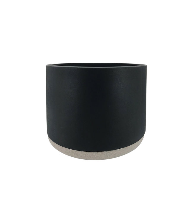 14" Round Cylinder Planter with Stone Base - Black