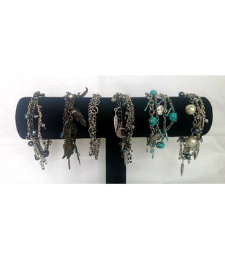 Dramatic Dreamz (C) Charm Bracelet - Silver & Gunmetal with Pearl Accents