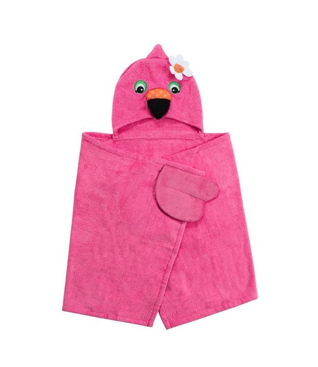 Kids Plush Terry Hooded Bath Towel Flamingo 2Y+