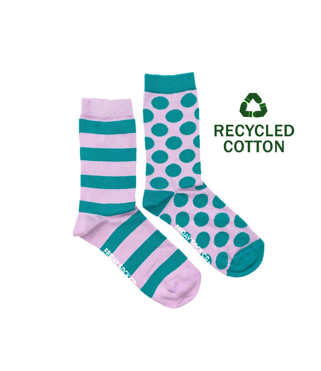 Women's Recycled Cotton Teal & Purple Stripe & Dot Socks
