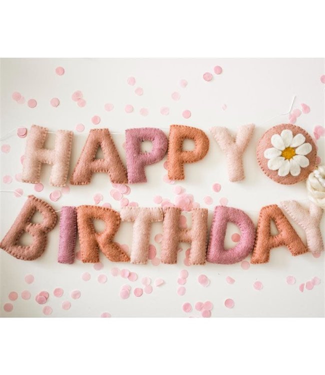 Happy Birthday Felt Letter Garland- Pink