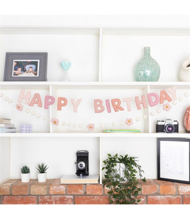 Happy Birthday Felt Letter Garland- Pink