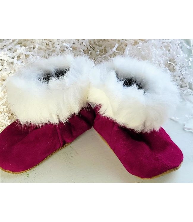 Moccasin Bootie Pink W/White Fur-8T
