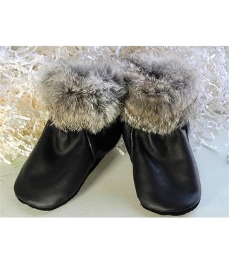 Made By Martha (C) Moccasin Bootie Black W/ Fur - 9T
