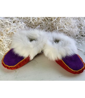 Made By Martha (C) Moccasin Slipper Red w/ Fur-  8T