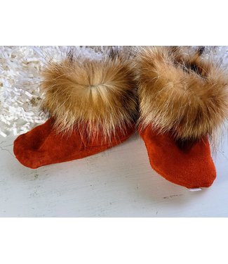 Made By Martha (C) Handmade Moccasin Bootie Rust W/Fur- 4T