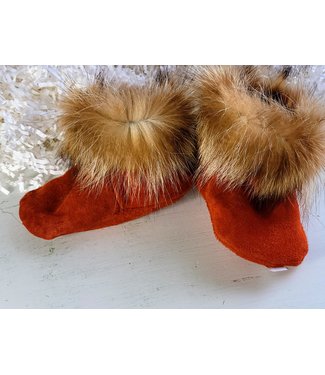 Made By Martha (C) Moccasin Bootie Rust W/Fur- 4T