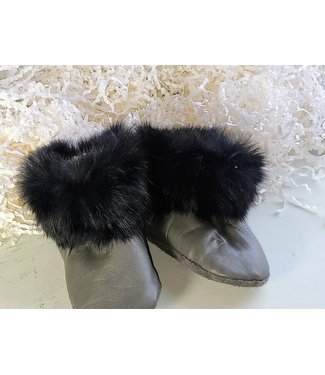 Made By Martha (C) Handmade Child Moccasin Bootie Grey W/Fur -5T
