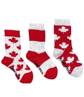 Friday Sock Co. Kid's Socks | Red & Grey Maple Leaf|Ages 8-12 (shoe size 3-6)