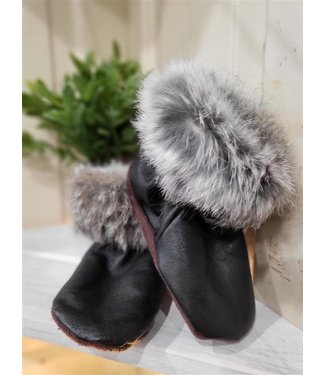 Made By Martha (C) Handmade Child Moccasin Bootie Black W\fur -6T