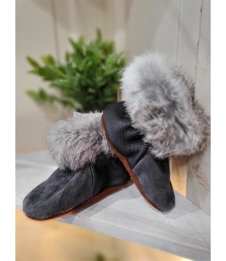 Made By Martha (C) Handmade Moccasin Bootie Black&Grey W\Fur-7T
