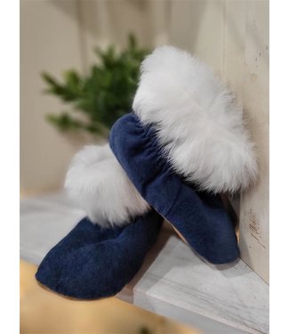 Made By Martha (C) Handmade Moccasin Bootie Blue W\Fur -10T