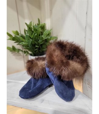 Made By Martha (C) Handmade Moccasin Bootie Blue W\Fur- 5T