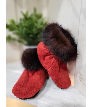 Made By Martha (C) Handmade Moccasin Bootie Red W\Fur -7T