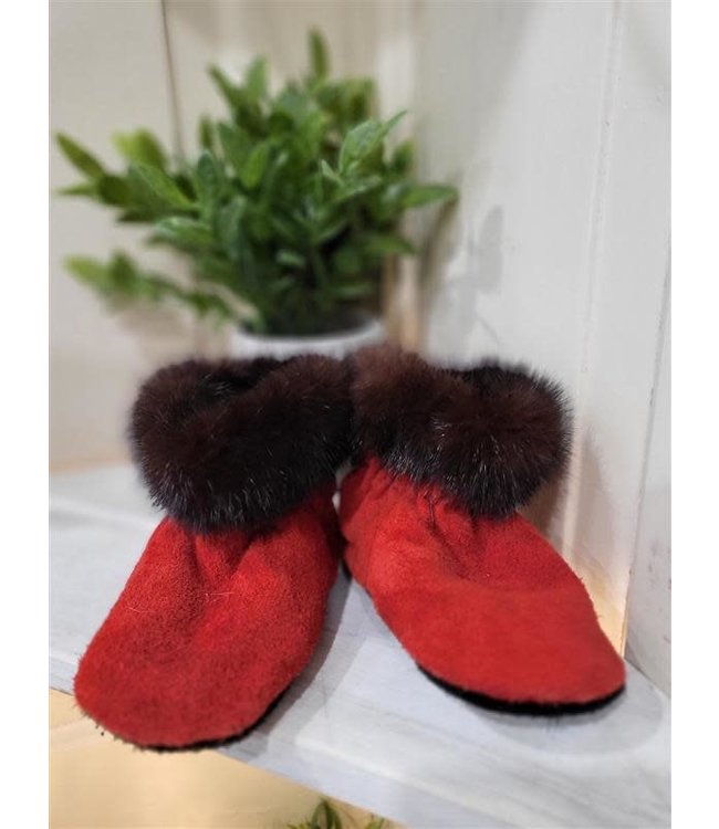 Moccasin Bootie Red W\Fur -7T
