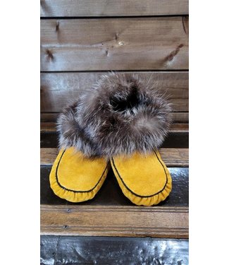 Made By Martha (C) Handmade Moccasin Slipper Tan Black/Fur - Men 10T