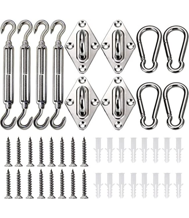 30 Pcs Sun Shade Hardware Kit for Rectangle Triangle Shade Sail - Retractable 4.45'' to 7'' 304 Marine Grade Stainless Steel Sun Shade