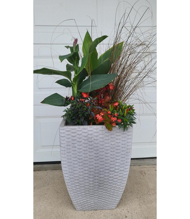 Rattan Square Planter Fall Arrangement
