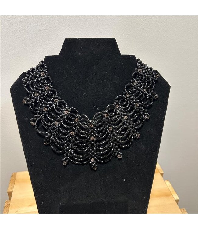 Beaded Necklace/Choker - Black & Bronze