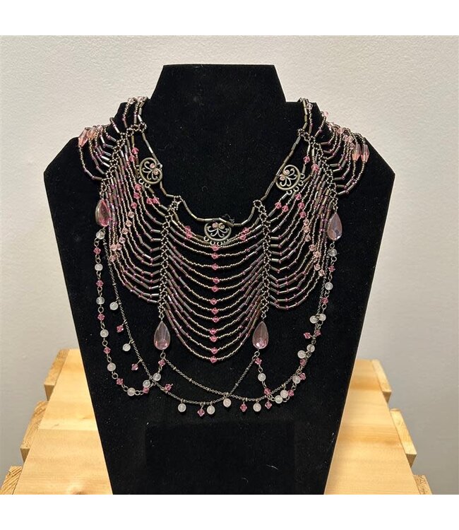 Beaded Necklace/Choker - Bronze & Pink