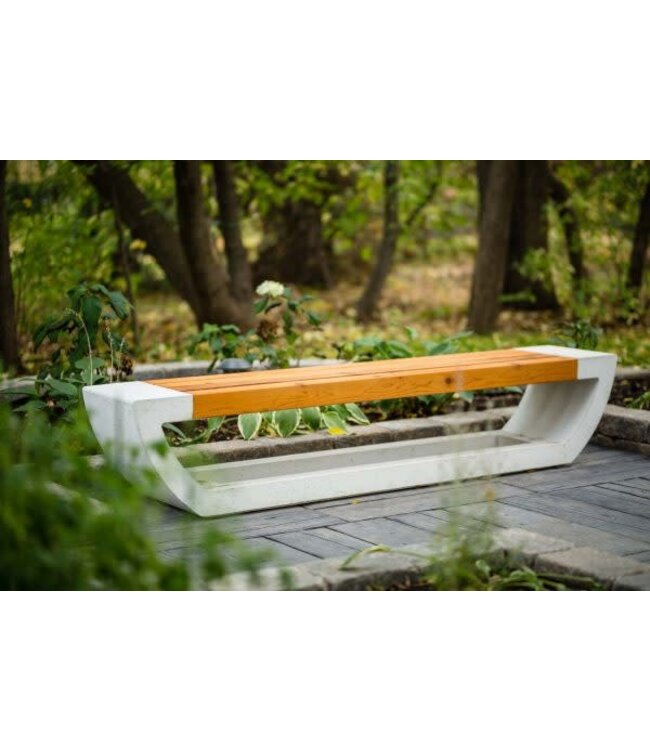 Barkman Cast Bench with Back - Golden Cedar Stained Cedar Planks