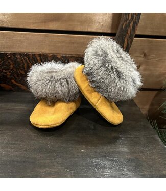 Made By Martha (C) Handmade Kid's Moccasin Bootie Camel W/ Fur 7T