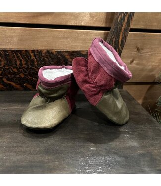 Made By Martha (C) Handmade Kid's Moccasin Bootie Merlot and Leather 8T