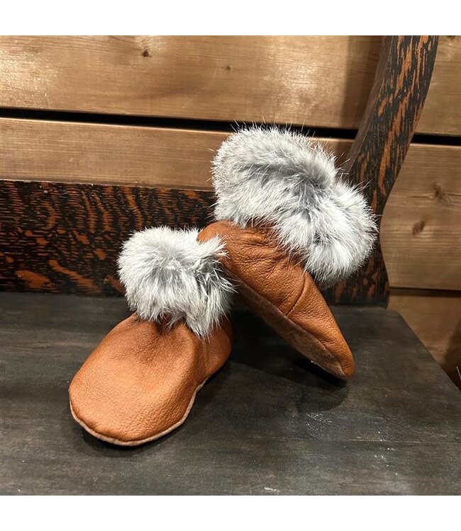Moccasin Booties Cocoa Leather W/ Fur 6T