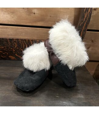 Made By Martha (C) Handmade Kid's Moccasin Booties Black & Leather W/ Fur 10T