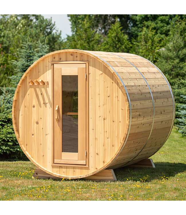 Leisurecraft Panoramic Barrel Sauna - Knotty Cedar w/Harvia 6kw Electric Heater