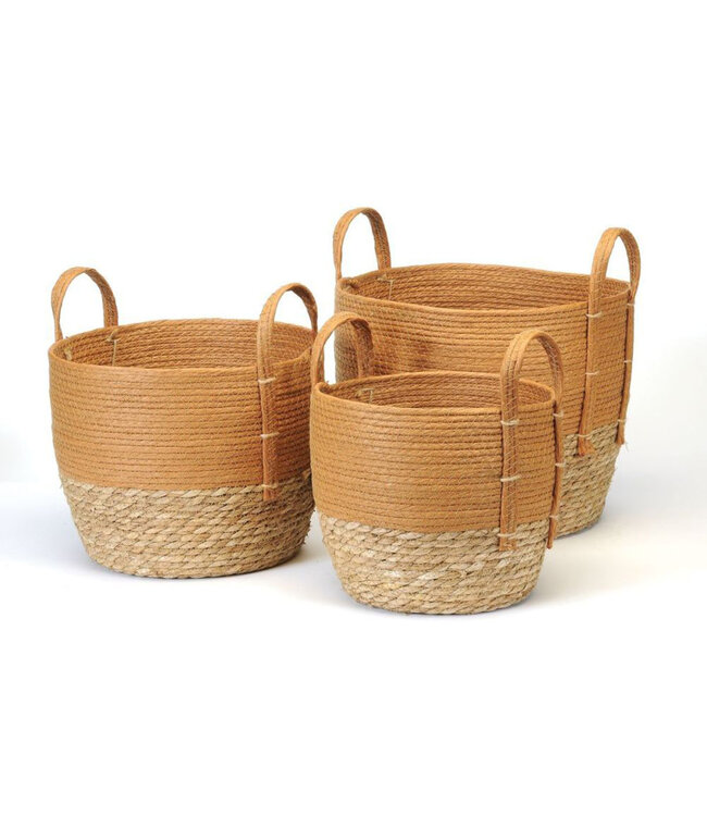 Rust/Natural Straw Basket Pack of 3 Assorted Sizes - Small