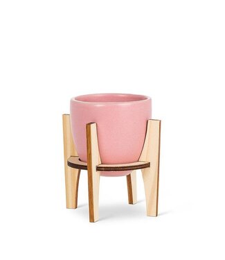 Abbott Collection Sm Pot w/Wooden Stand-Pink- 3"