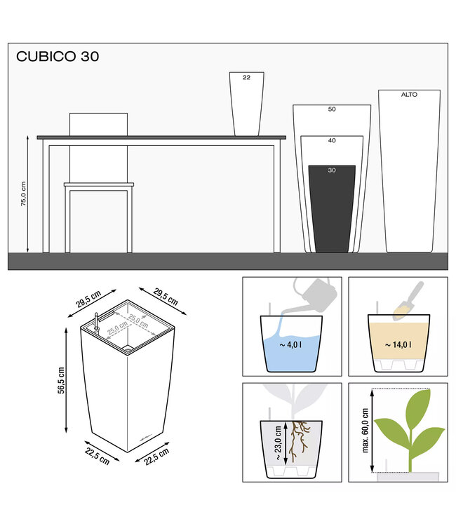 LECHUZA CUBICO PREMIUM | Color 30 Glossy White