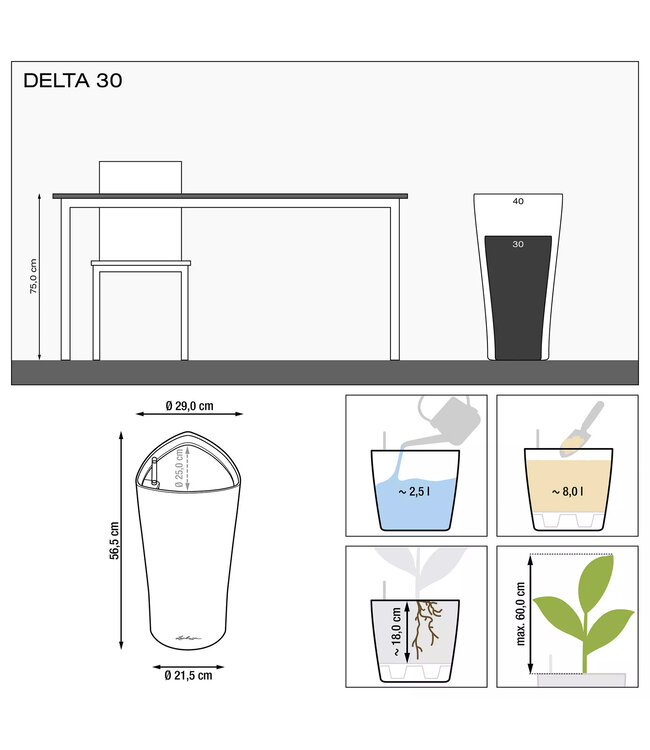 LECHUZA Delta Premium Color 30 - Charcoal Metallic