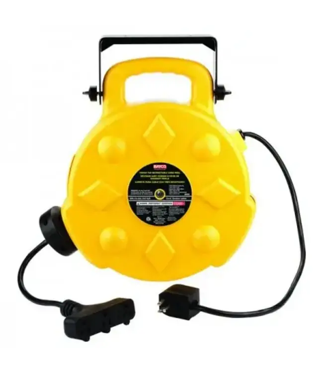 Bayco Retractable Polymer Cord Reel w/3 outlets 50ft