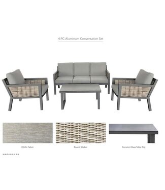 Holland Imports TOULOUSE 4PC Aluminum & Wicker Conversation Set