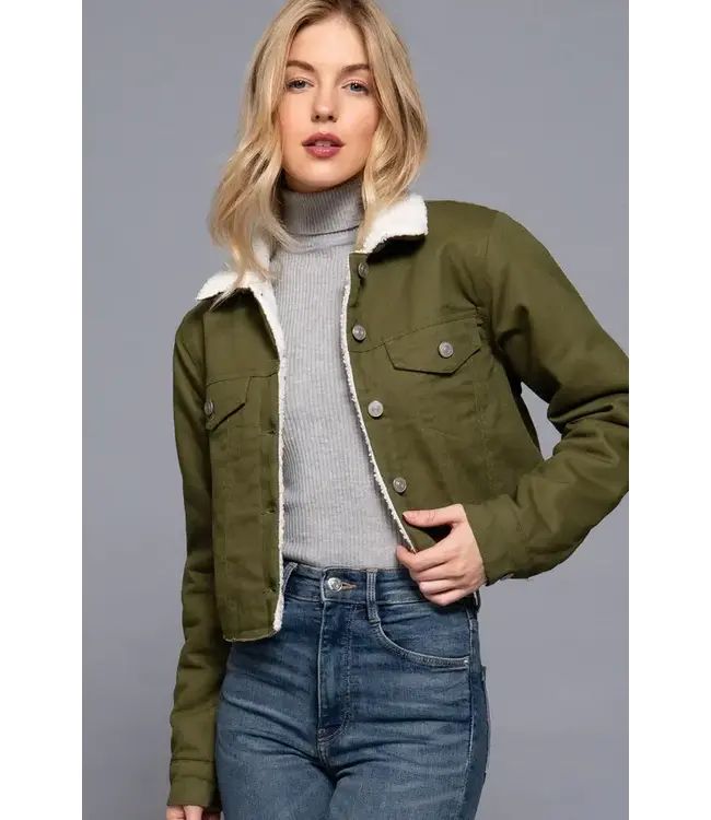 Sherpa-Lined Twill Jacket