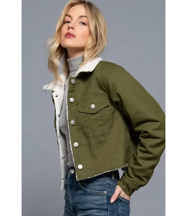 Sherpa-Lined Twill Jacket