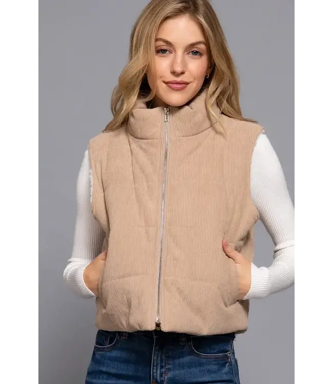High Neck Corduroy Puffer Vest