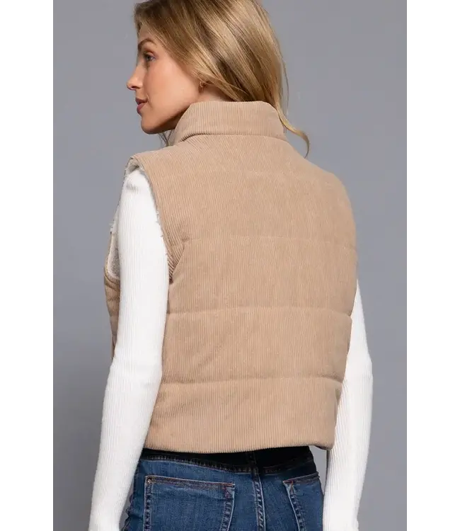High Neck Corduroy Puffer Vest