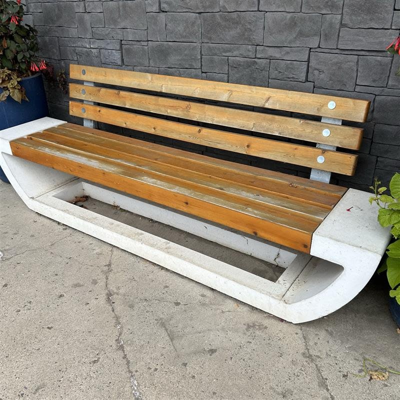 Barkman Cast Bench with Back Golden Cedar Stained Cedar Planks