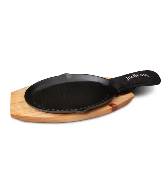 Jimbeam Cast Iron Skillet with Handle Mitt & Wood Trivet