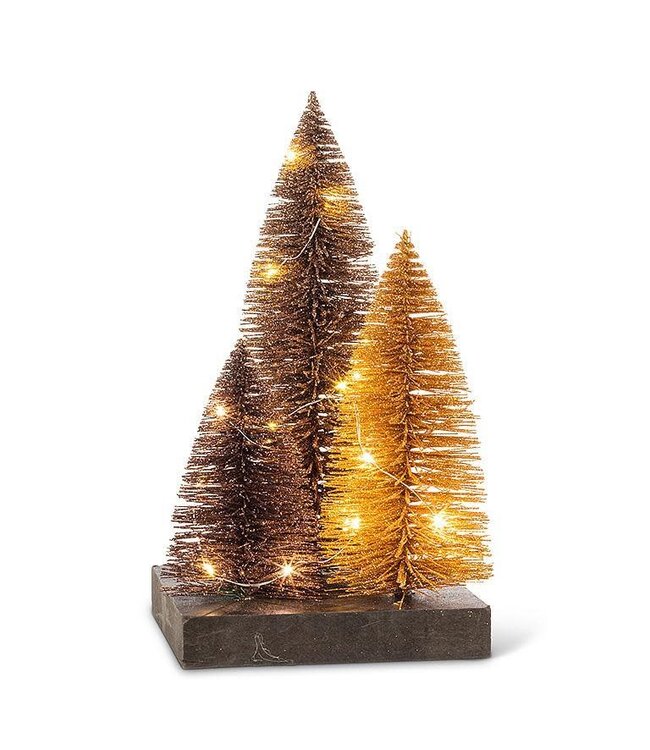 Glitter LED Trees on Base - Brown