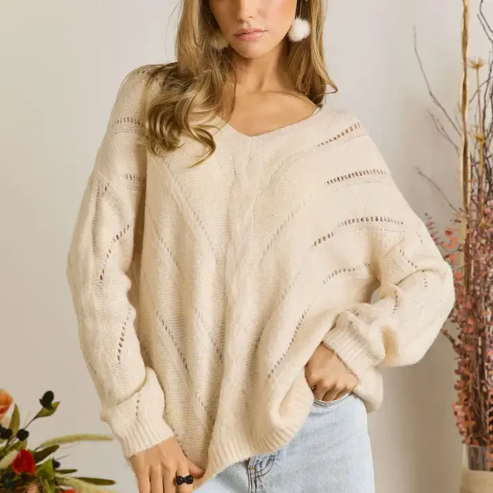 ADORA V-Neck Drop Shoulder Long Sleeve Sweater for Women main image 0