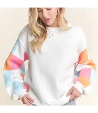 ADORA LA Colorblock Puff Sleeve Soft Sweater