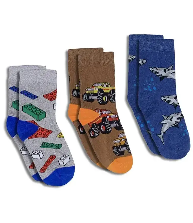 Building Blocks, Trucks and Sharks Kids Socks / 2-4 Years