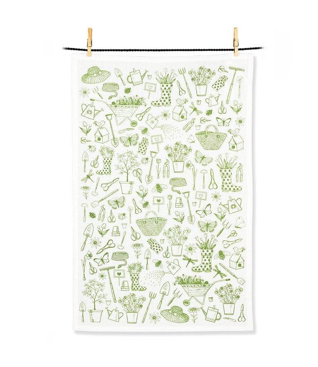 Garden Icons Outline Motif Tea Towel